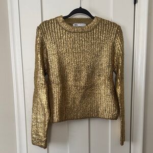 NWOT- Never Worn Zara F23 Metallic Crackled Knit Sweater